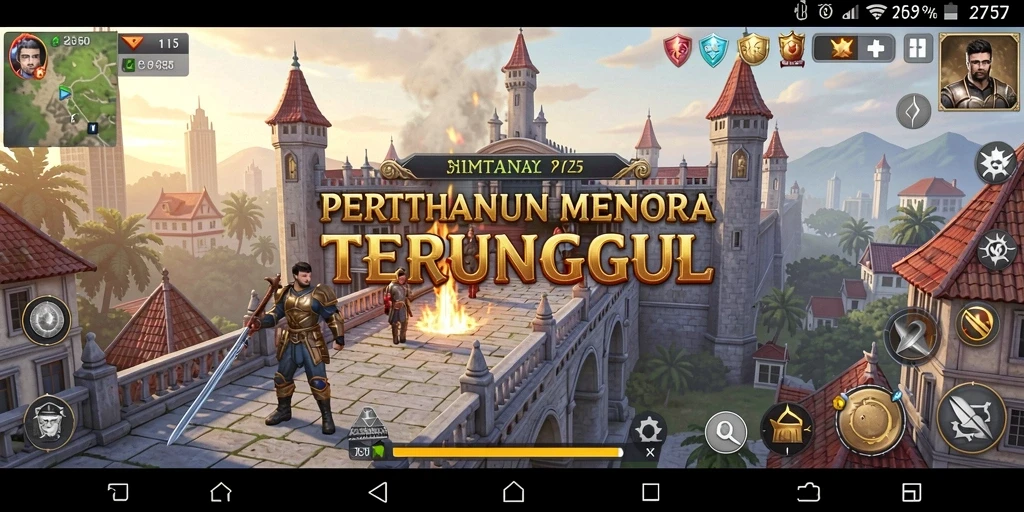 Tampilan gameplay menegangkan di 2757 dengan pertahanan menara yang strategis.