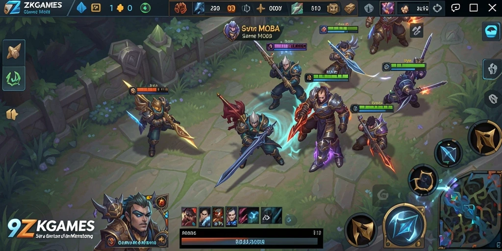 Screenshot menggambarkan aksi seru dalam game MOBA 9ZKGAMES.