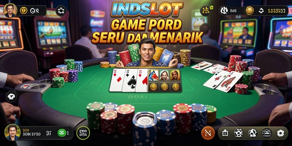 Screenshot INDSLOT menampilkan aksi seru di meja poker.