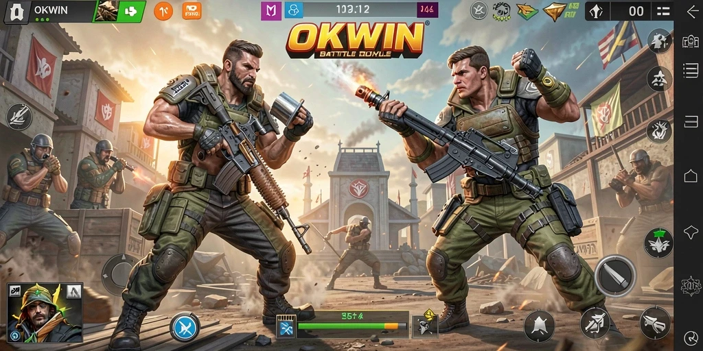 Tampilan seru gameplay OKWIN dalam pertempuran Battle Royale.