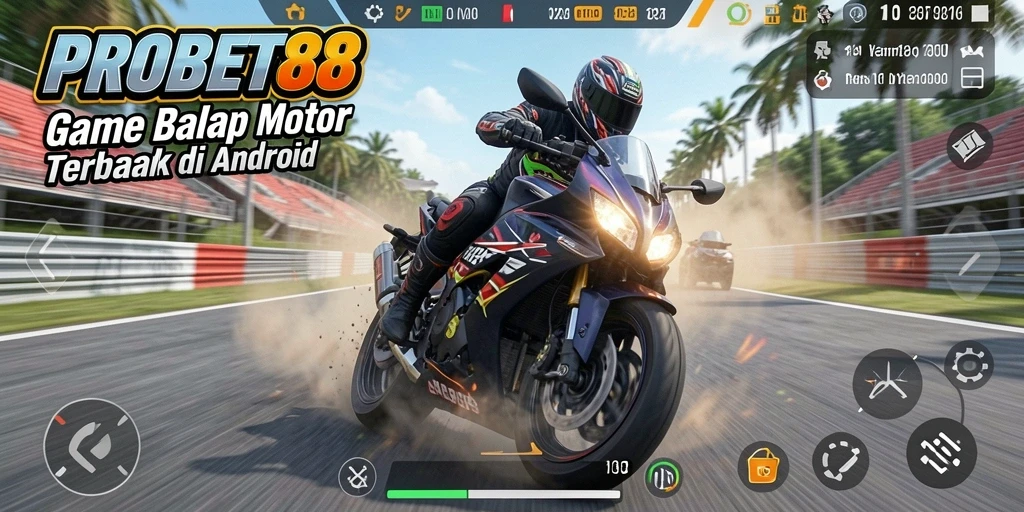 Screenshot PROBET88 menampilkan aksi balap motor yang seru.