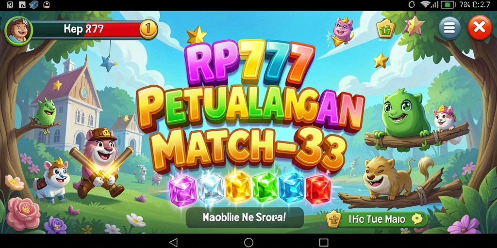 Screenshot gameplay RP777 menampilkan tantangan Match-3 yang mengasyikkan.