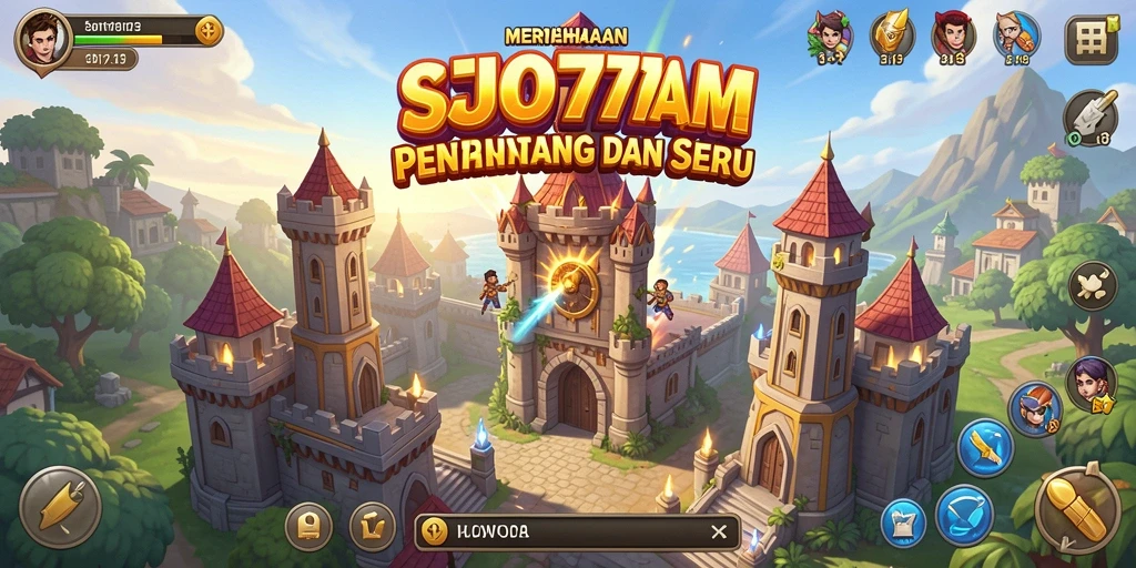 Gameplay SJO777 menampilkan pertarungan seru menara melawan gelombang musuh.