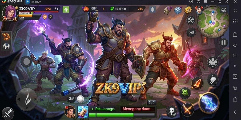 Screenshot gameplay RPG ZK9VIP dengan karakter dan pertarungan yang menegangkan.